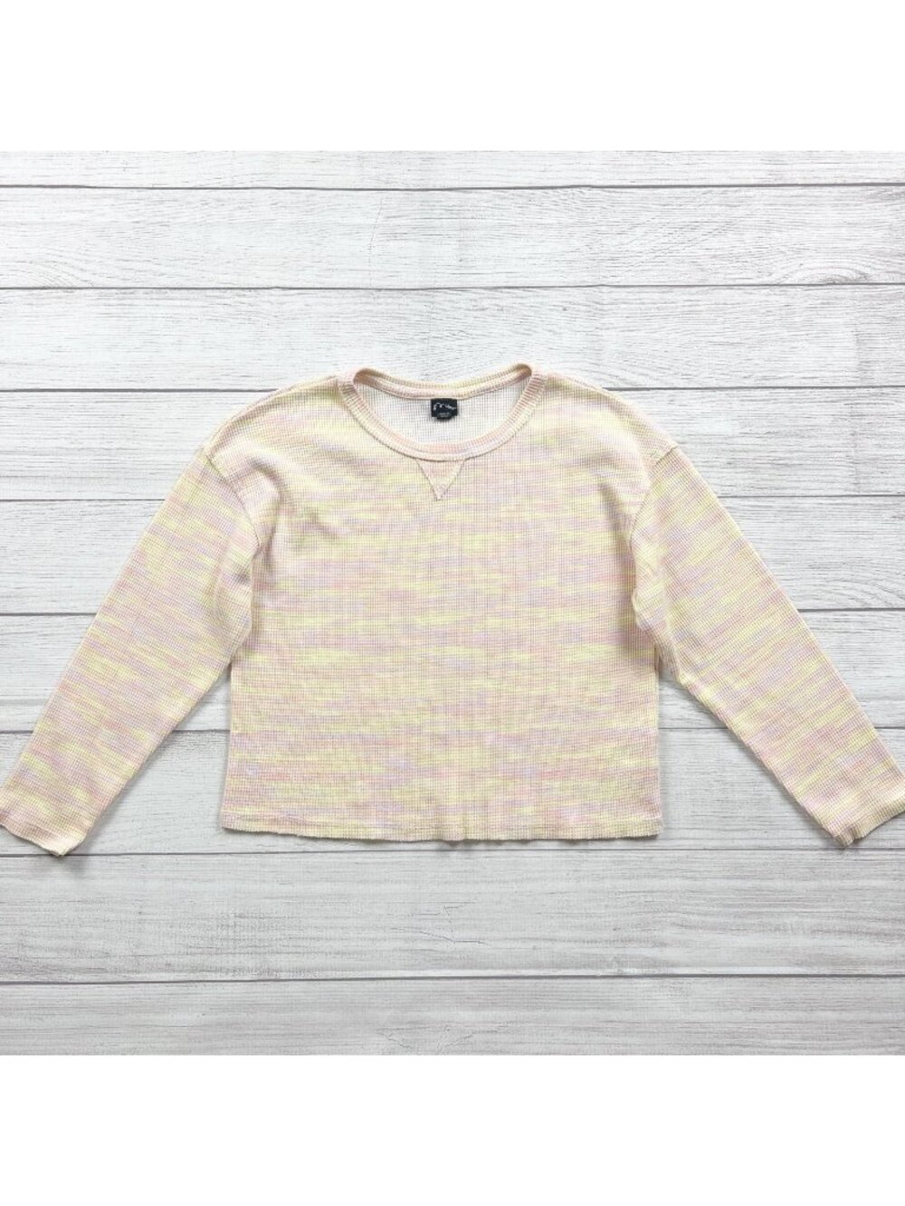 Art Class Waffle Knit Shirt Pastel Stripe Long Sleeve Thermal Crewneck L 10-12